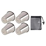 CLISPEED, 4 Uds., copas de licor de vino de acero inoxidable, 100ml, copas portátiles para beber Alcohol, vasos para acampar al aire libre, con bolsa